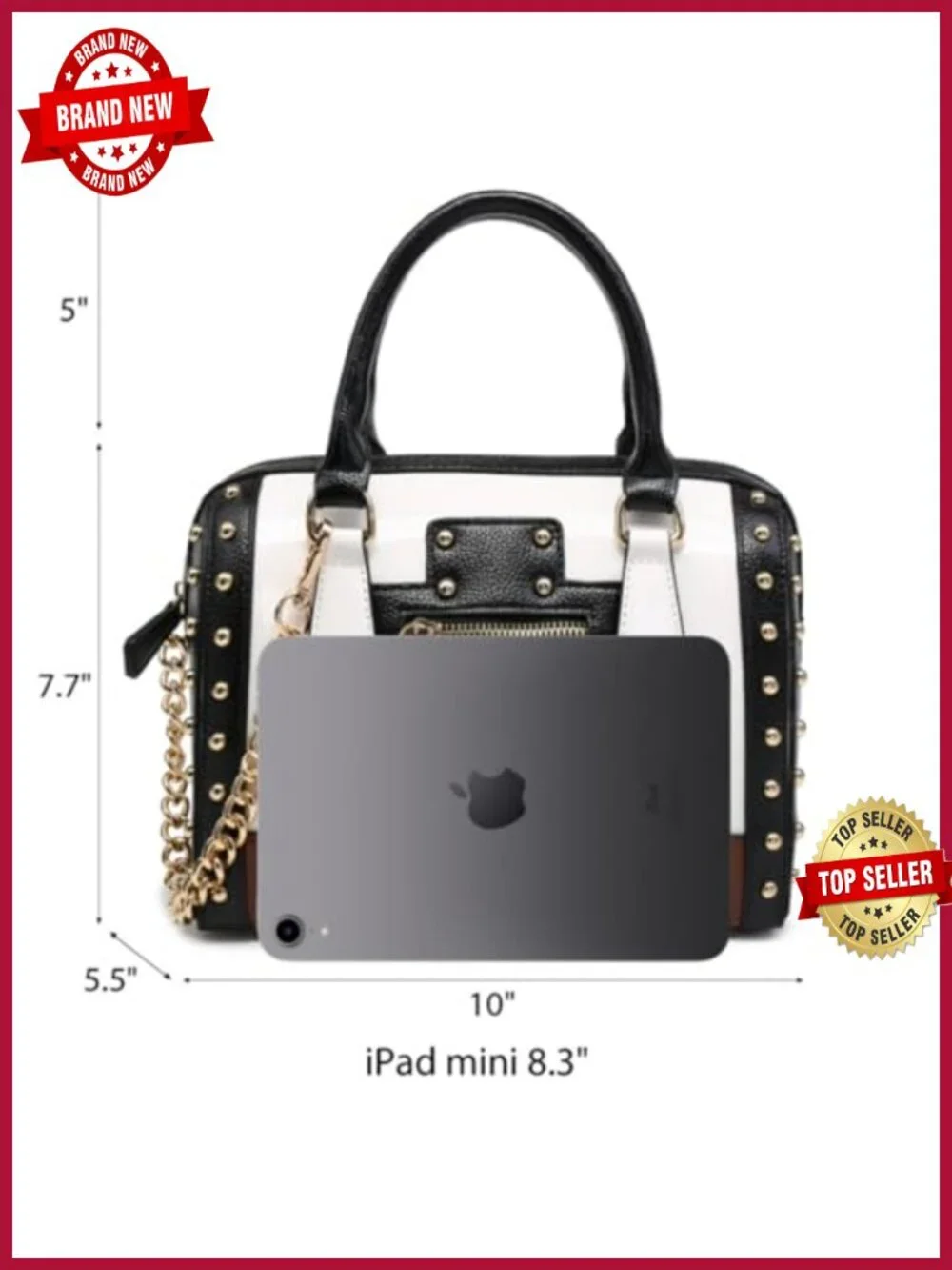 Shiny Patent Faux Leather Barrel Satchel Handbag with Rivet Decoration Top